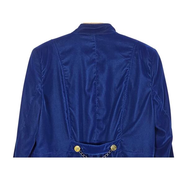 Vintage Cache Blue Velvet Military Style Blazer Jacket S M - Picture 7 of 8